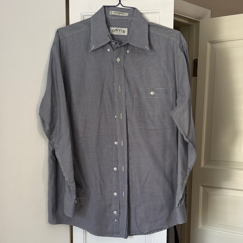 Orvis Navy Checkered Button-Down Shirt M - Picture 1 of 4